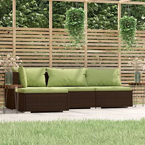 ZQQLVOO 4 Piece Patio Lounge Set with Cushions,Outdoor Patio Furniture,Outdoor Lounge Sofa,Wooden Sun Lounger,for Decks,Porches,Backyard,Brown Poly Rattan
