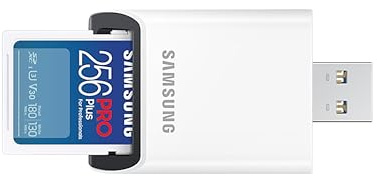 Samsung PRO Plus SD-Karte, 256 GB, UHS-I U3, Full HD & 4K UHD, 180 MB/s Lesen, 130 MB/s Schreiben, Speicherkarte für Kameras und Drohnen, Inkl. USB-Kartenleser, MB-SD256SB/WW