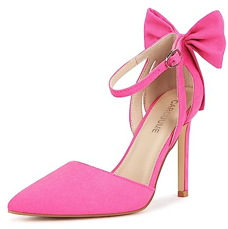 Carcuume Womens High Heels Wedding Shoes Bow Tie Heels Dress Shoes Close Toe Stiletto Sandals Heels, BELLEOO-Color-0, Pink, 5 UK