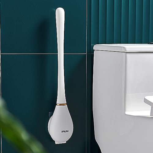 Starnearby Scopino e Portascopino WC, Spazzolone Bagno WC, Scopino WC Silicone con Supporto, Scopino WC da Parete con Manico Lungo, Scovolino WC Strumento per Pulizia Toilette