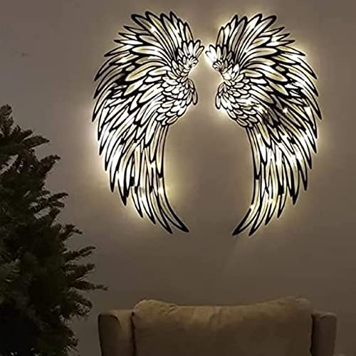 Alas de ángel de Metal para Decoración de Pared, Alas de ángel Grandes, Arte de Escultura de Pared con Luces LED, Decoraciones para Colgar en la Pared para Interiores Y Exteriores para el Hogar, Dormi