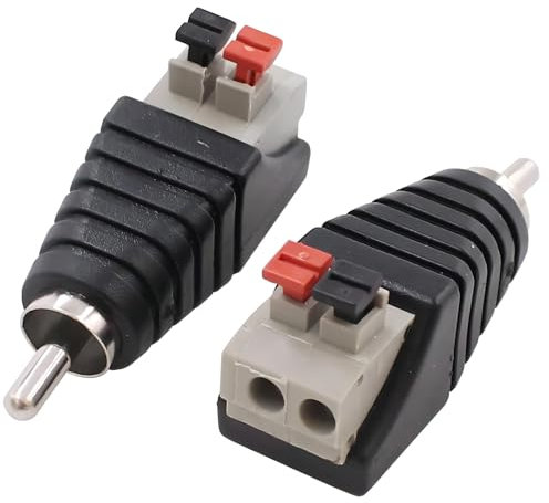 Comforty Lot de 2 adaptateurs de câble RCA vers haut-parleur, caisson de basses, haut-parleur phono, connecteur RCA vers AV 2 bornes à vis, vidéo audio, presse à ressort type Balun pour CCTV