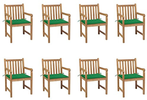 ARKEM Gartenstühle 8 STK. mit Grünen Kissen Massivholz Teak StapelstüHle Gartensessel Wetterfest