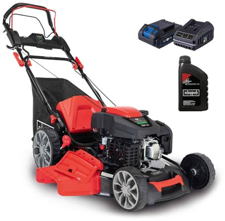 Scheppach Benzin Rasenmäher MS225-56E mit E-Start | Radantrieb | 6PS | 56 cm Schnittbreite | 7-fache Schnitthöhenverstellung | 65 Liter Fangkorb | Reinigungsfunktion | Mulchfunktion | inkl. Motoröl