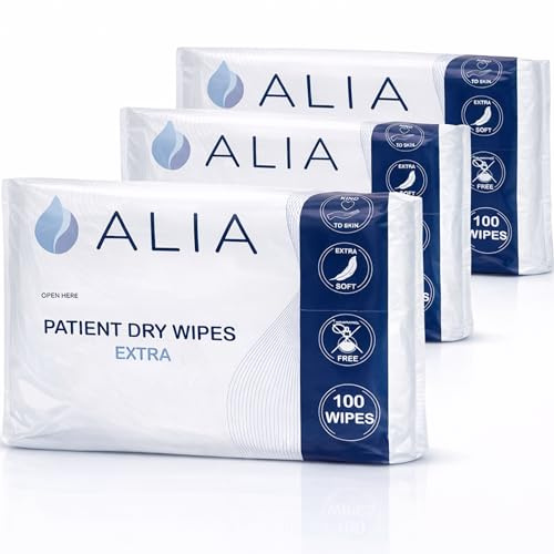 3 x ALIA Soft Patient Dry Wipes Large Extra | 32 x 25 cm | Ideal for Sensitive Fragile Skin | 3 Packs of 100