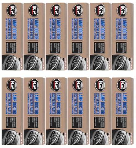 K2 Pulimento Restaurador de Faros Pasta Regeneradora para Faros Pulido Manual o con Pulidora Pack de 12 Lamp Doctor 60g