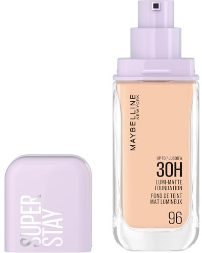 Maybelline New York 30H Lumi Matte Foundation, Langanhaltend ultra-frischer Look mit mattem Finish, Aufbaubare & lichtreflektierende Foundation, Farbe: 96 Sehr Hell-Hell, Neutral, Superstay