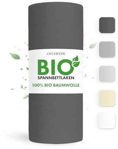 Jacobson Bio Spannbettlaken 180x200cm Baumwolle Spannbettlaken, GOTS zertifiziertes Bettlaken, 160g/m² Jersey Spannbetttuch (180x200, Anthrazit)