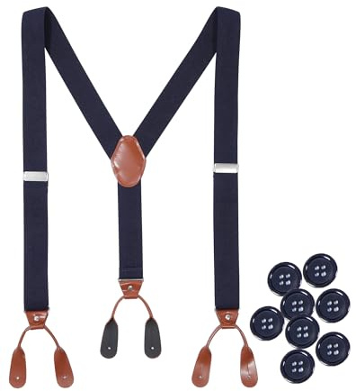 Kajeer Men's Adjustable Y-Shape Braces - Brown Faux Leather Elastic Suspenders for Weddings and Business