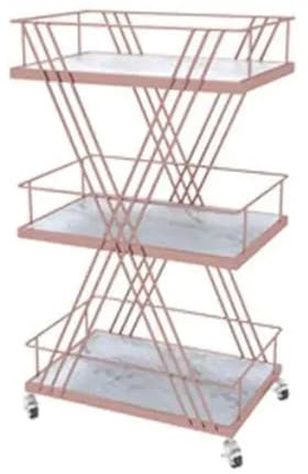 SDA287MZ Servierwagen Mobiler Trolley, Lagerregal mit Rad, l Lagerkorbregal, mehrschichtige Trolley-Wagen, Küchenmöbel Barwagen(A-Rose Gold)