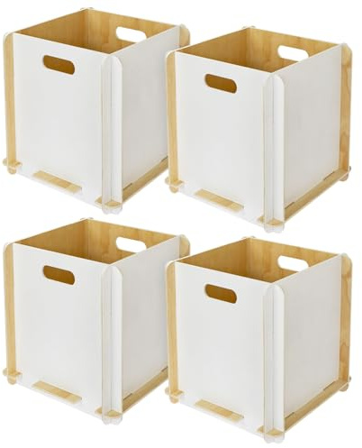 HMF Aufbewahrungsbox aus Holz zum Zusammenstecken | 4er Set | passend für Kallax | 32 x 32 x 32 cm | Weiß