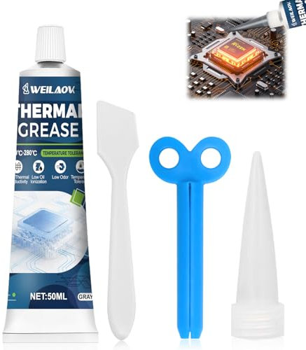 WEILAOK CPU Paste, Thermalpaste, Wärmeleitpaste CPU, Thermal Paste, 1.5 W/mK Wärmeleitpaste für CPU, Aluminiumgehäuse, Hochleistungsnetzteil, Computer, 50 ml, Grau