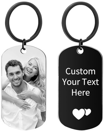 Rainsar Schlüsselanhänger Personalisiert, Personalisierter Schlüsselanhänger mit Foto Gravur Namen, Edelstahl Schlüsselanhänger Selbst Gestalten, Personalisierte Geschenke für Männer, Frauen, Papa