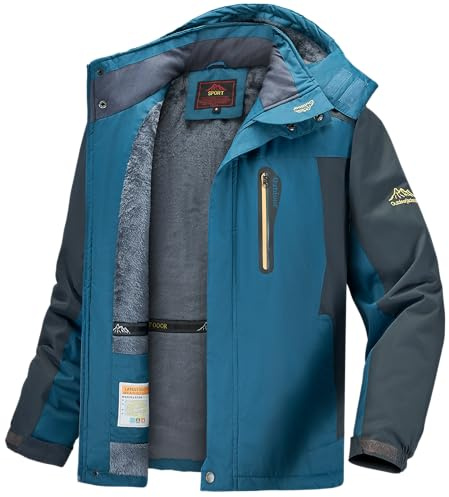 Slwosdlds Men's Winter Ski Jacket Warm Waterproof Fleece Liner Snow Coat Hooded Windproof Mountain Raincoat
