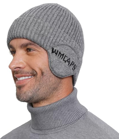 Wmcaps Wintermütze Herren mit Ohrenklappen, Warme Winter Mütze mit Ohrwärmer, Fleece Gefütterte Strickmützen Wollmütze für Männer Frauen, Geschenke für Freunde und Familie
