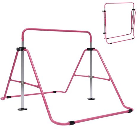 OUBUBY Barra fija de gimnasia, altura ajustable, para jardín infantil, hasta 100 kg, barra fija, equipo de entrenamiento, barra de ejercicios para niños de 3 a 12 años de edad para interiores (rosa)