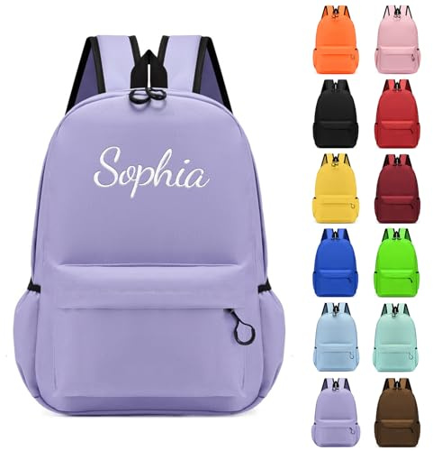 Personalised Children's Backpacks, Embroidered Name Kids School Rucksack Book Bags, Toddler Boy Girl Backpacks for Elementary Kindergarten Preschool Primary Teens Travel Casual Daypacks (Purple)