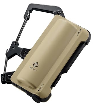 NESTOUT Carabiner Battery 5000mAh Portable Power Bank, Phone Charger, IP44 Water & Dust Resistant, Shockproof with Built-in Phone Stand, Cable Organizer, Life Indicator, Outdoor Camping Hiking (Beige)