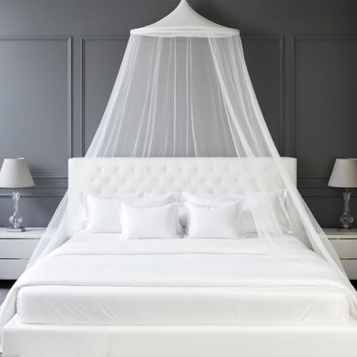 JISRKP Mosquito Net for Bed, White Mosquito Net Travel, Mosquito Net for Bed, with Super Glue Suction Cup Hooks, Insect Protection Non Skin Irritation, for Travel, Camping and Canopy At Home