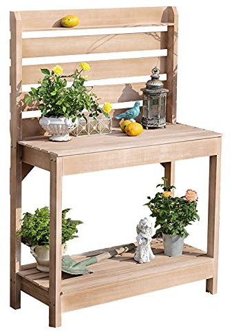 Outdoor Garden Wooden Potting Bench Tables Workbench,Sunscreen,Easy to Install,Storage Table for Country, Garden