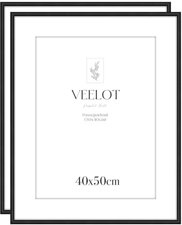 Veelot® 2x Bilderrahmen 40x50cm | Metall Aluminium,Schwarz mat | Passepartout 30x40cm,Picture Frame 40x50 Bilderrahmen mit bruchsicherem Acrylglas | Nur zur Wandmontage