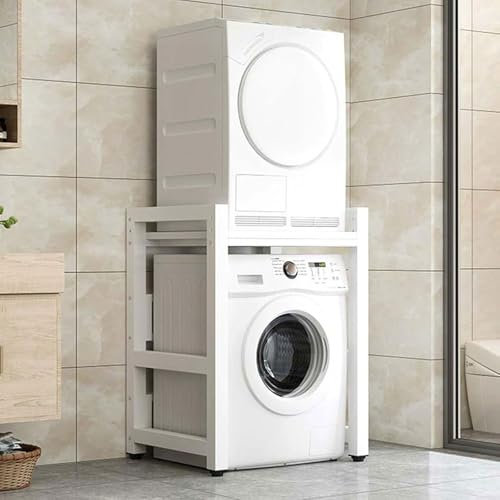 Washing Machine Shelves, 2 Tier Stacking Rack Above Dryer, 3 Height Adjustable, Washer Storage Rack Unit For Washer and Dryer, Load Capacity 350kg