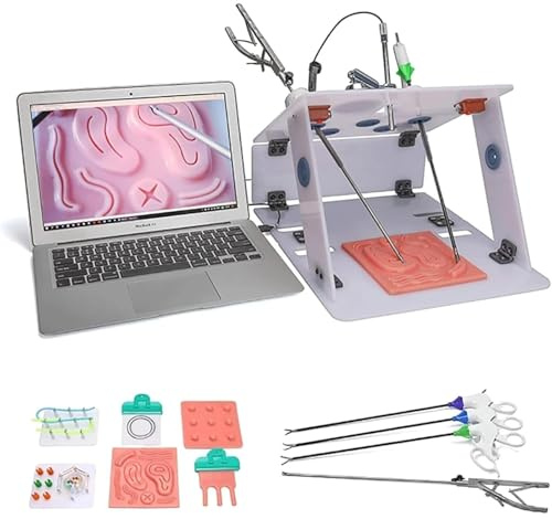 Laparoskopischer Trainer Simulator Box, Laparoskopie Simulation Trainer Training Box Laparoscopic Trainer Set Mit HD Endoskop Kamera & 4 Chirurgische Instrumente & 8 Trainingsmodulen Für Arzt