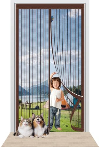 Fliegengitter Balkontür Magnet 84 x 198 cm Stärkere Magneten Insektenschutz Vorhang Ohne Bohren Einfache Installation für Holz/Aluminium Türen Und Balkon, Braun