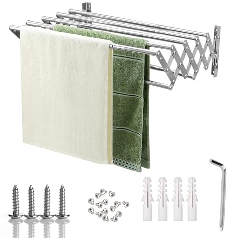 Mocoli Stendibiancheria Da Parete, 80 Cm Portasciugamani Pieghevole Stendibiancheria Salvaspazio Con 5 Barre In Acciaio Inox Per Balcone O Lavanderia Capacità Di Carico Massima 25 Kg
