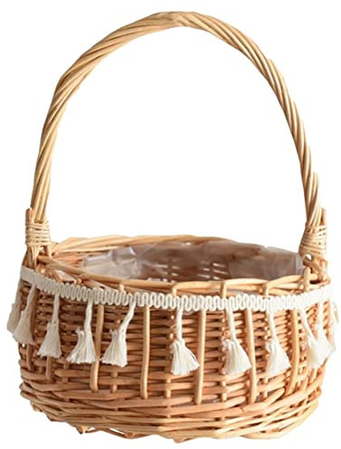 MUCKLILY Cesta Pequeña De Flores Tejida Asa De Ratán, Cesta Rústica Para Niñas Flores, Color Azul, Diámetro 11 Cm, Adecuado Para Boda y Decoración De Hogar