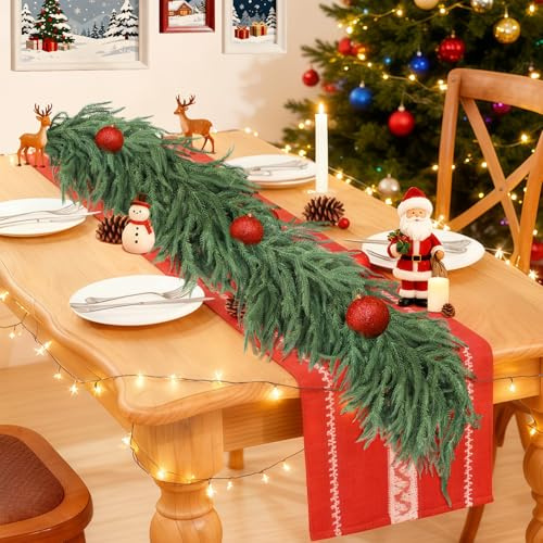 1.8M/6FT Christmas Garland,PE Artificial Xmas Garland Decorations for Fireplace Stairs Door Bannister Window, Norfolk Pine Garland Indoor Outdoor Christmas Decor