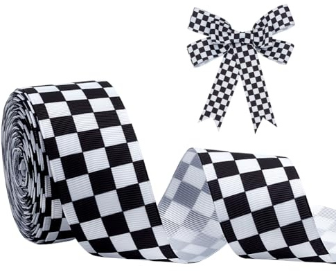 PH PandaHall Kariertes Band 38mm Breit Schwarz Weiß Gingham Band Kariertes Ripsband Karierte Dekoband Für Rennwagen Geschenkverpackungen Weihnachtsfeiern Schleifen Bastelarbeiten Dekoration 11m