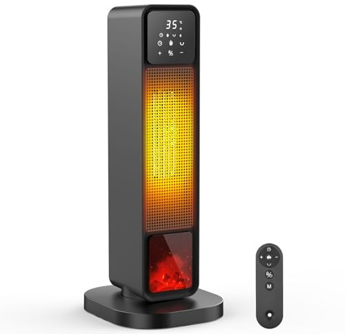 Calefactor Bajo Consumo para Baño Eléctrico 2200W, Radiador Eléctrico Bajo Consumo con Imágenes de Chimenea 3D, Tecnología PTC, 4 Modos, Oscilación 70°, Temporizador 12H y Control Remoto (Hasta 25m²)