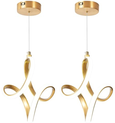 BCGMYLN 2 Packs Modern Led Pendant Light 5500K Cold White Kitchen Island Pendant Light Fixtures Adjustable Height Led Pendant Lamp for Kitchen Island Dining Room Hanging Light, 2 Packs (Gold)