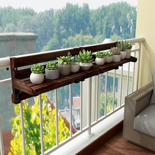 Ringhiera in Legno Massello Fioriera Balcone Appeso Portafiori Recinzione Scaffale in Vaso Cestini per Piante Montati per Interni Ed Esterni Scaffale Galleggiante di Stoccaggio, OneColor, 90x28x23cm