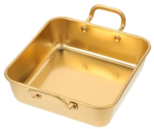 DECOMELODY Moule à Gâteau Carré en Acier Inoxydable 15 CM Plateau Doré Double Poignée Moule à Tiramisu et Pâtisserie Réutilisable Cuisine et Cuisson