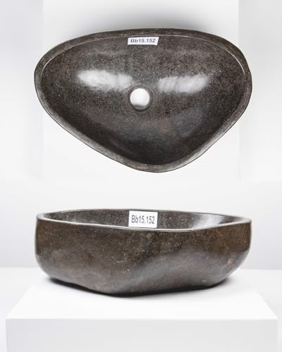 Flußstein-Waschbecken 40 cm oval Unikatauswahl nach dem Kauf rundum poliert Bad Gäste WC Naturstein Handwaschbecken von Wohnfreuden