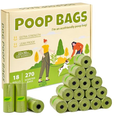 Soodyoow 270 Stück Hundekotbeutel, Kotbeutel für Hunde 30 * 22 cm, Geeignet zum Verlassen des Hauses, Tragbar Poop Bags, Kaktusgrün (18 Rollen, 15 pro Rolle)