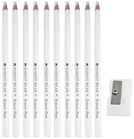 Anphly 10PCS White Eraser Pencils for Artists, Professional Detail Erasers for Sketching Charcoal Drawings, Fine Precision Erasing Tools with Sharpener for Students Beginners