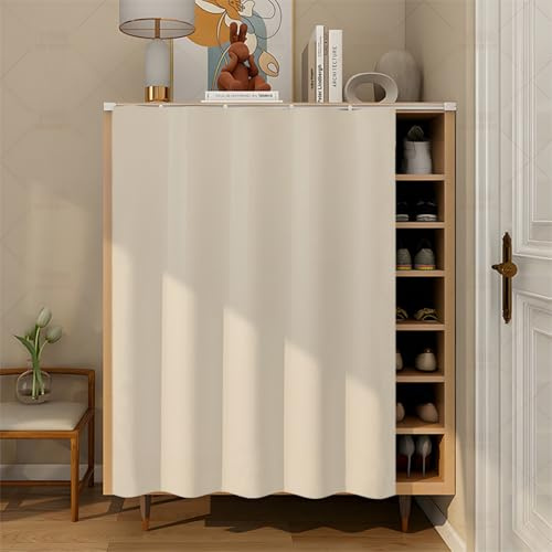 Fasbuy Schrankvorhang mit Klett, Schrank Vorhang Küche für Regal Selbstklebend Privatsphäre Schrankgardine - Kein Bohren erforderlich für Küche, Kleiderschrank, Kommode (Beige,H100x80cm)