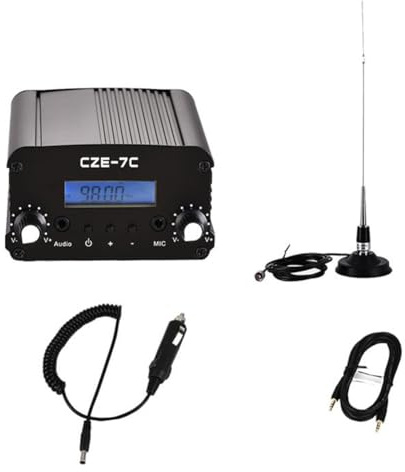 Wesafrae Transmisor de Radio FM de 1 W y 7 W CZE-7C, Amplificador Inalámbrico de FM de 76 A 108 MHz con Kit de Antena con Ventosa para Automóvil para Estación de Radio