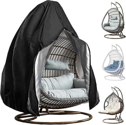 Funda protectora para silla colgante para exteriores, 190 x 115 cm, impermeable, resistente al viento y anti-UV, funda protectora con cremallera y cordón para silla colgante, sillón balancín
