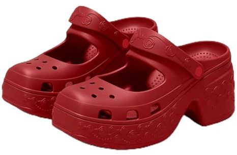 Goolecrimp Zoccoli Retrò Da Donna Con Plateau, Tacco 8 Cm Mary Jane in EVA Antiscivolo Supporto Arco Plantare Sandali Con Zeppa Senza Lacci Per Spiaggia Piscina Giardino (Rosso,38)
