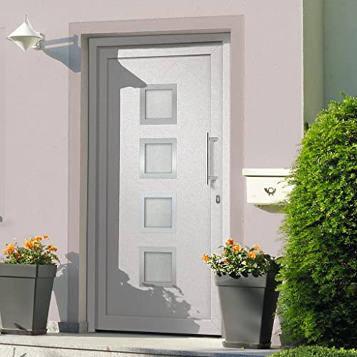 RuiNingRN Haustür Weiß 98x208 cm mit 5-Punkt-Verriegelung, Wärmedämmung und Schallschutz, Aluminium Schwelle, PVC Rahmen, Isolierverglasung, inkl. Griff Set, Zarge, Dichtung für Neubau und Renovierung
