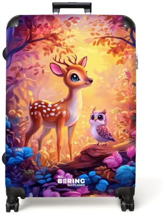 NoBoringSuitcases.com® Grande Valise Enfant 77x51.5x28 cm Grandes Taille XL Valises A roulettes Suitcase Rigide Voyage Légère Grand Format Solide Trolley Faon - Hibou - Rose - Forêt - Enchantée