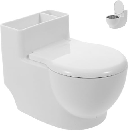 HEMOTON Cenicero con Tapa Abatible de Pared para Baño, Forma de Inodoro, Acero Inoxidable y Plástico, Blanco, Antidesbordamiento y Antiviento, para Hogar y Oficina