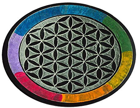 Blume des Lebens rainbow Speckstein rund 10 cm, Räucherstäbchenhalter