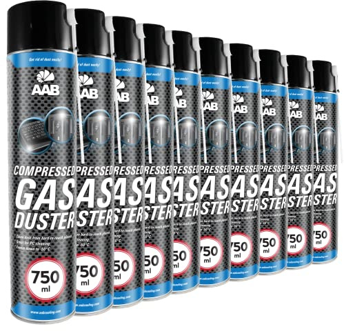 AABCOOLING Druckluftspray 10 x 750ml Druckluftreiniger Druckluft Dose für Multimedia- und Bürogeräte Tastatur Spielekonsolen Computergehäuse Reiniger Pressluft