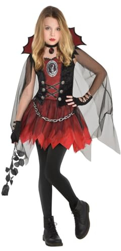 Amscan - Barndräkt vampyr lady, klänning, kappa, halskedja, gotisk, häxa, temafest, karneval, halloween