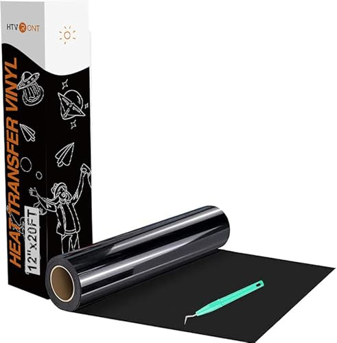 HTVRONT Plotterfolie Textil, Bügelfolie 30,5cm x 6,1m (Schwarz) | PU Flexfolie, Zum Aufbügeln, Für T-Shirt & Stoffe, Einfach zu entgittern & zu bügeln, Für alle Plotter